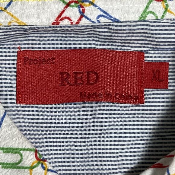 Project Red Paper Clip Allover Print Shirt Men's XL Multi Button Up Cotton - Picture 3 of 16
